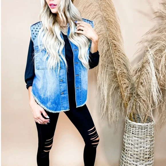 Set of two Distressed Denim Vests - Picture 5 of 6